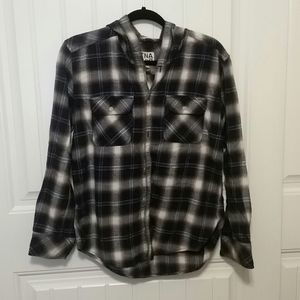 TNA aritzia hooded plaid shirt